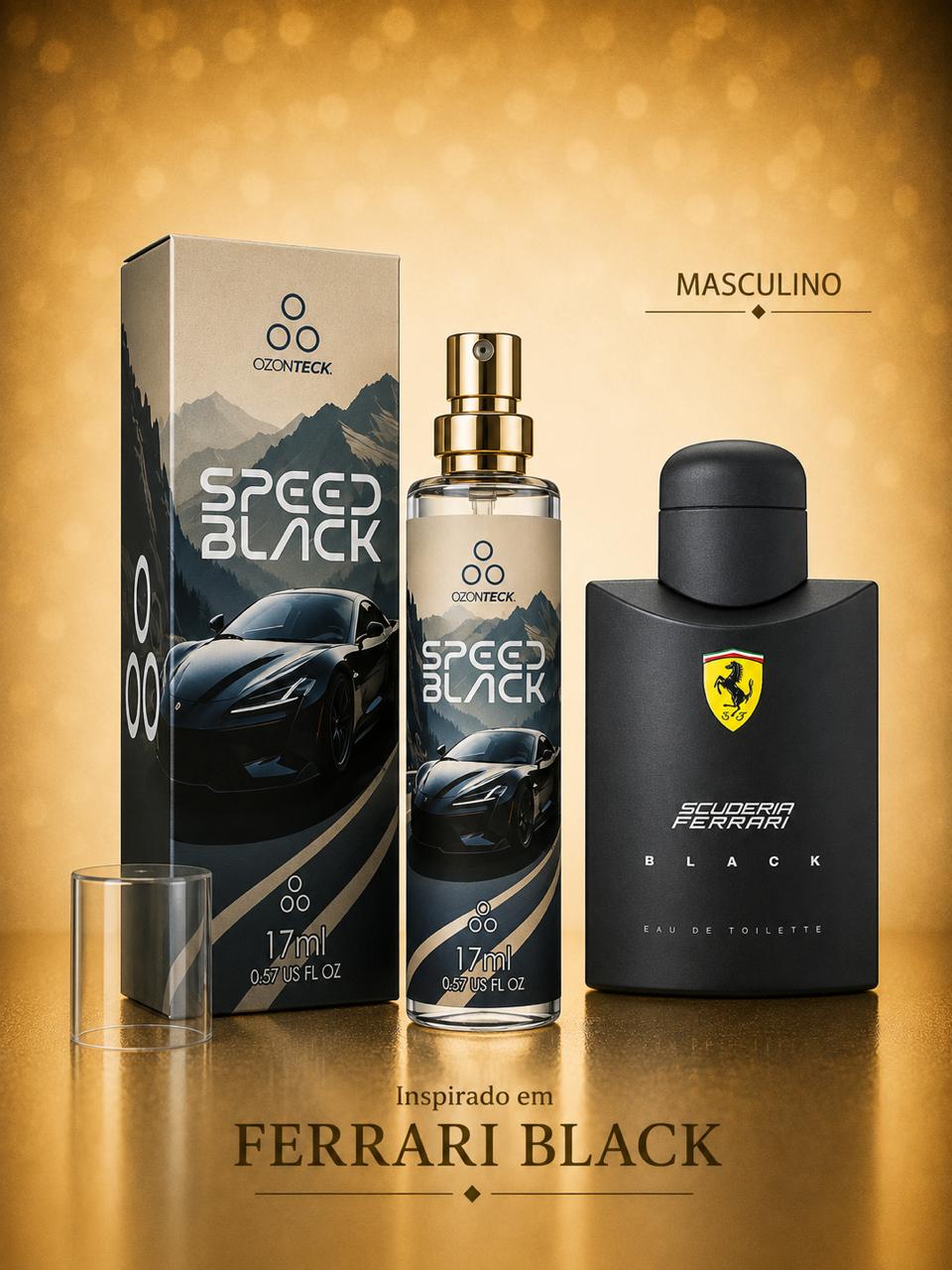 Speed Black Ozonteck Masculino Spray - Inspiração Ferrari Black - 17ml